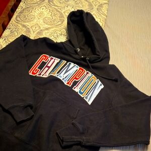 Champion Black Hoodie with Multicolor Logo